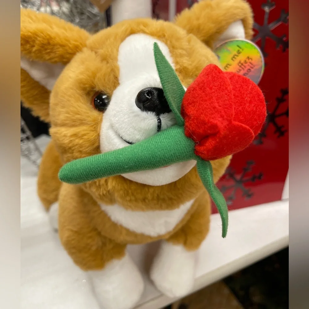Corgi Dog with Rose Plush Snuggle Buddy Heat & hug w/ Microwaveable belly NWT